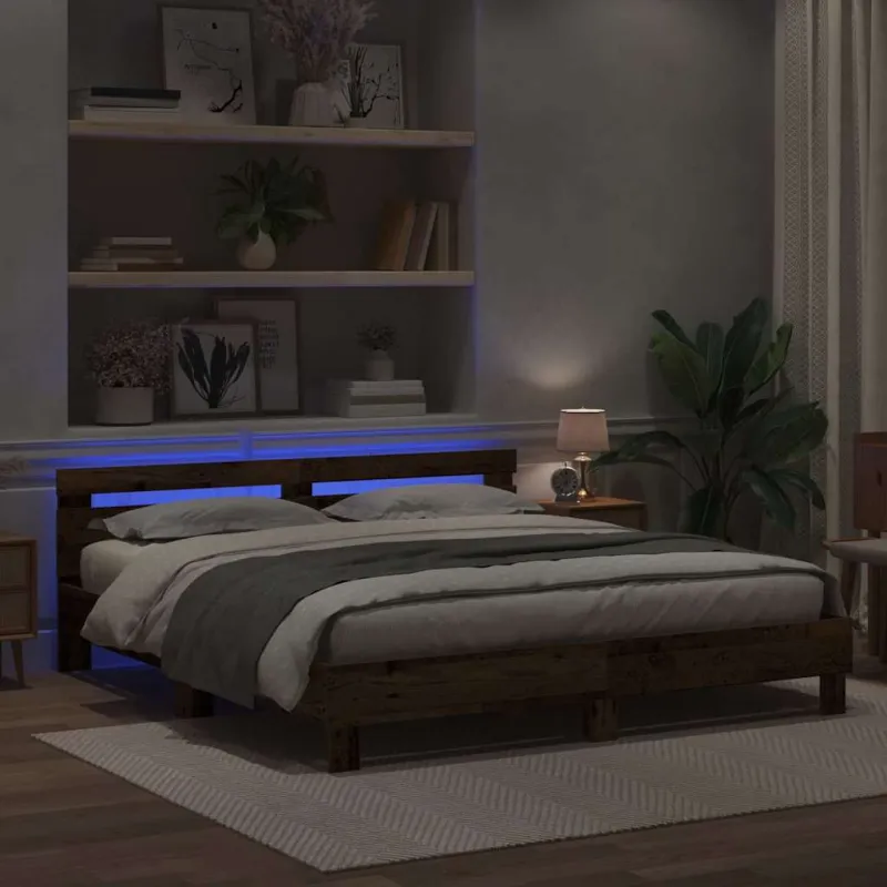 Lovos rėmas su LED Senas medis 200 x 200 cm Apdirbta mediena