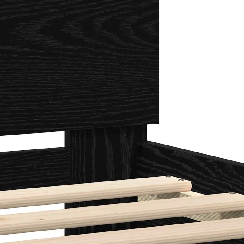 Lovos rėmas su LED Juodas ąžuolas 200 x 200 cm Apdirbta mediena