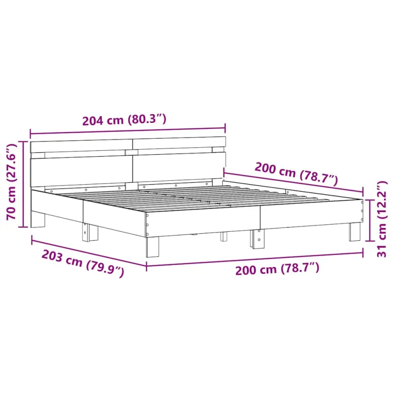 Lovos rėmas su LED Juodas ąžuolas 200 x 200 cm Apdirbta mediena