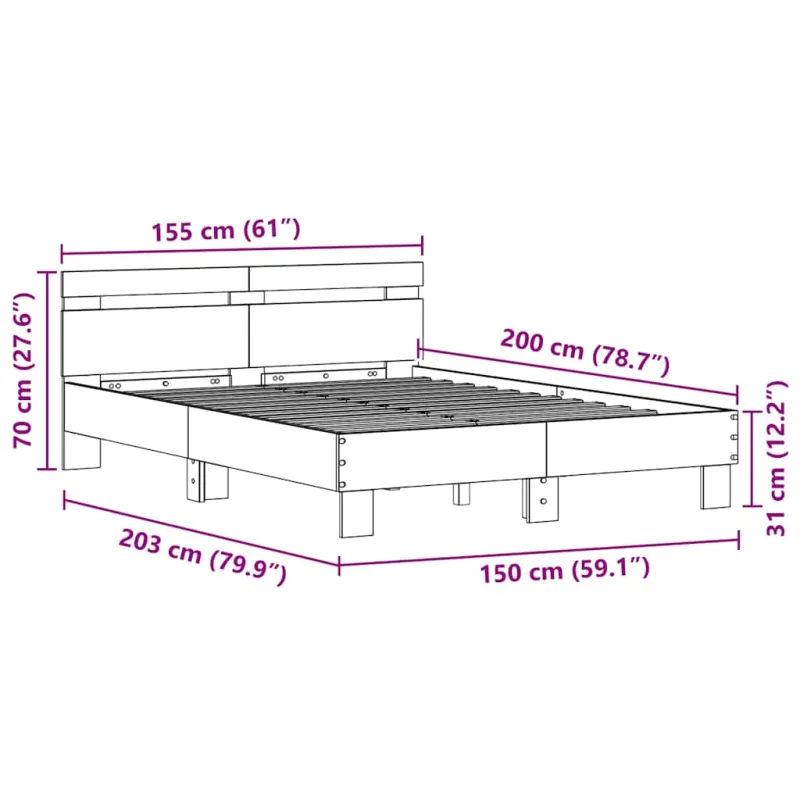 Lovos rėmas su LED Juodas ąžuolas 150 x 200 cm Apdirbta mediena
