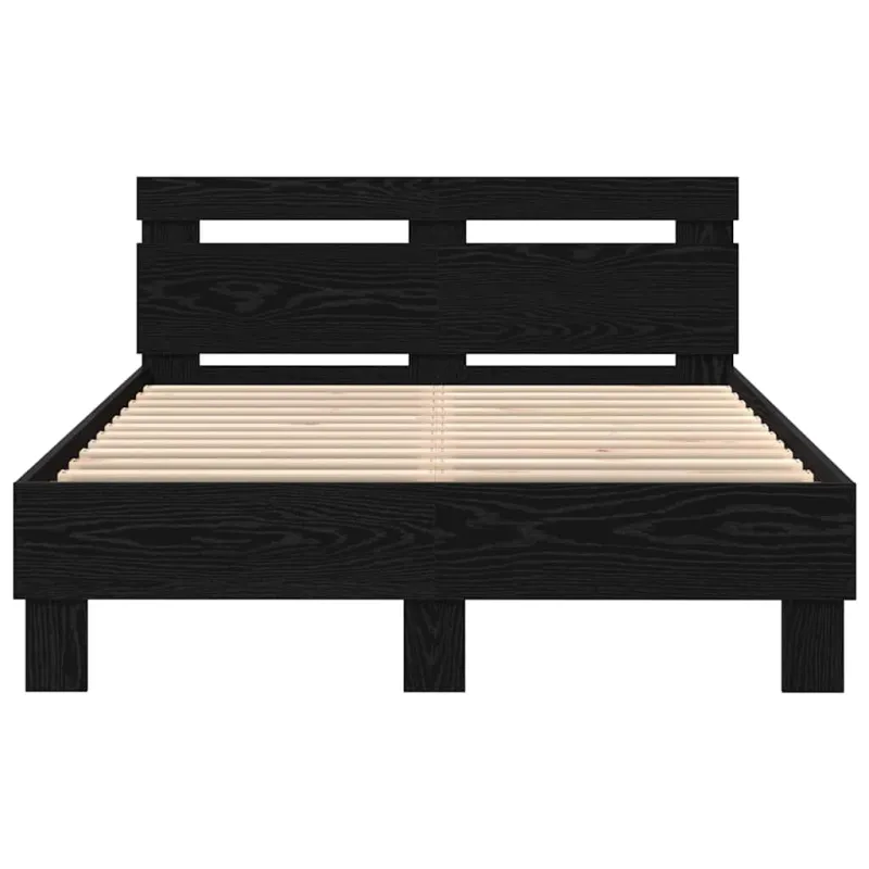 Lovos rėmas su LED Juodas ąžuolas 135 x 190 cm Apdirbta mediena