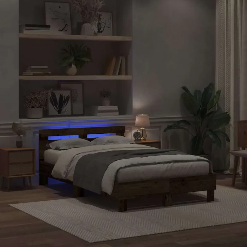 Lovos rėmas su LED Senas medis 120 x 190 cm Apdirbta mediena