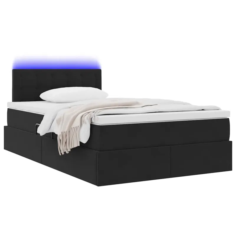 LED saugojimo lova su čiužiniu Juoda 120 x 200 cm Aksomas