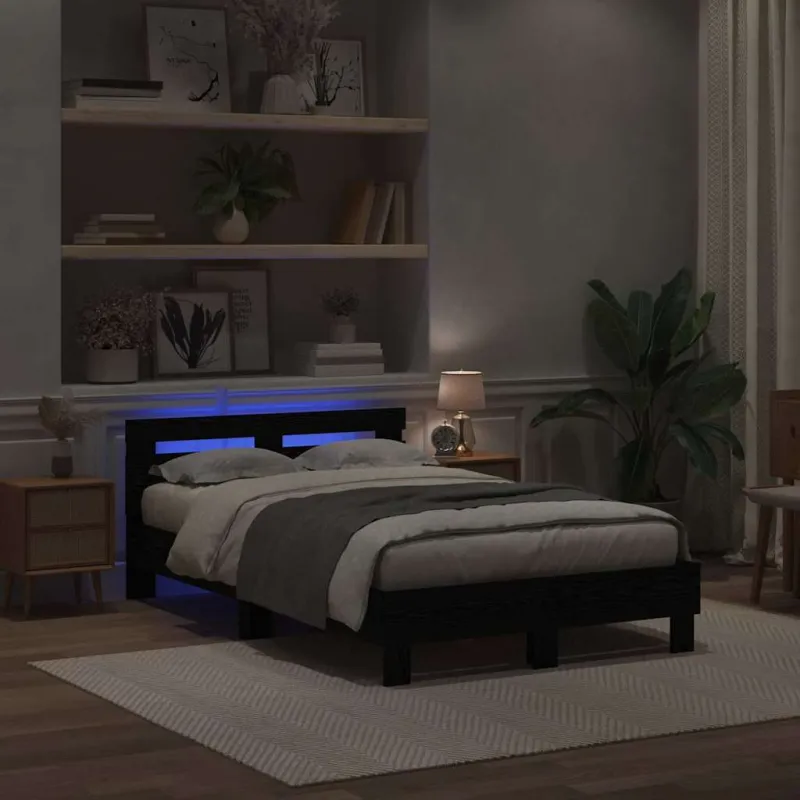 Lovos rėmas su LED Juodas ąžuolas 120 x 190 cm Apdirbta mediena