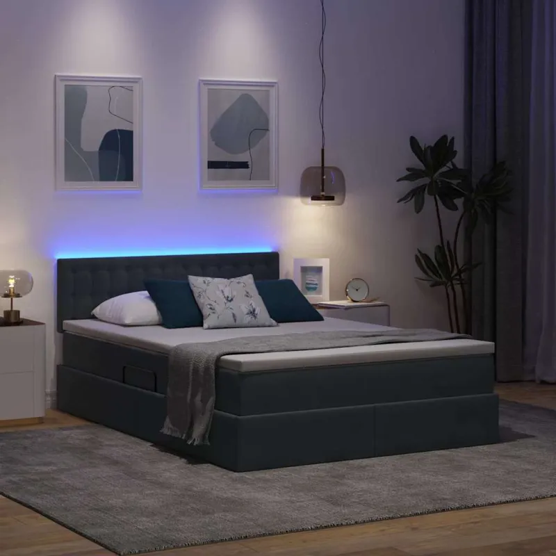 LED saugojimo lova su čiužiniu Tamsiai pilka 140 x 190 cm