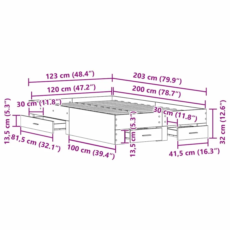 Lovos rėmas Amatininkų ąžuolas 120 x 200 cm Apdirbta mediena