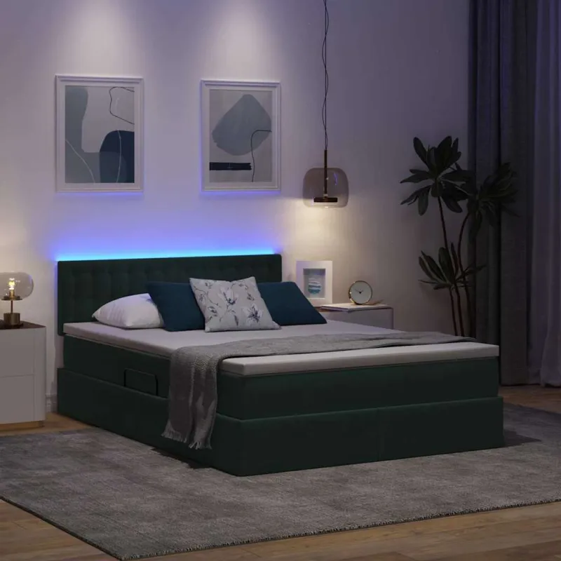 LED saugojimo lova su čiužiniu Tamsiai žalia 140 x 190 cm