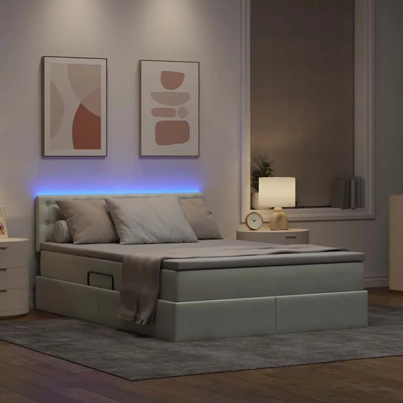 LED saugojimo lova su čiužiniu Šviesiai pilka 140 x 200 cm