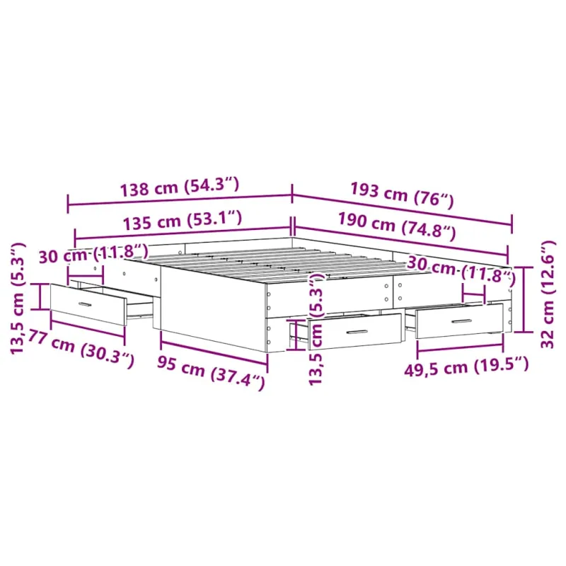 Lovos rėmas Senovinis medis 135 x 190 cm Apdirbta mediena