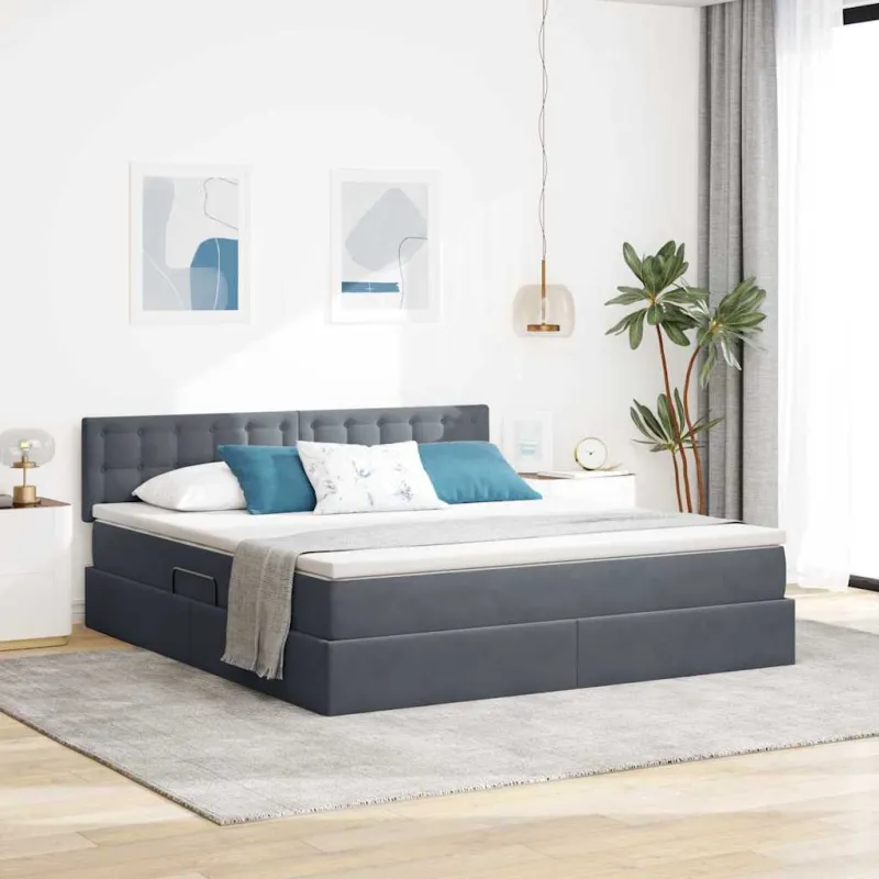 LED saugojimo lova su čiužiniu Tamsiai pilka 160 x 200 cm