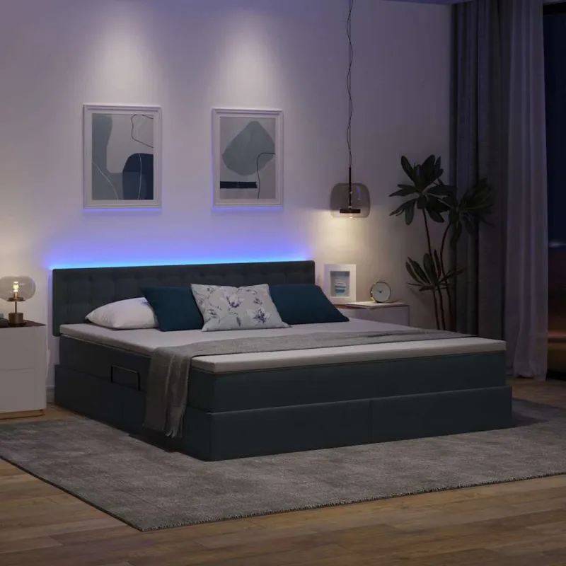 LED saugojimo lova su čiužiniu Tamsiai pilka 160 x 200 cm