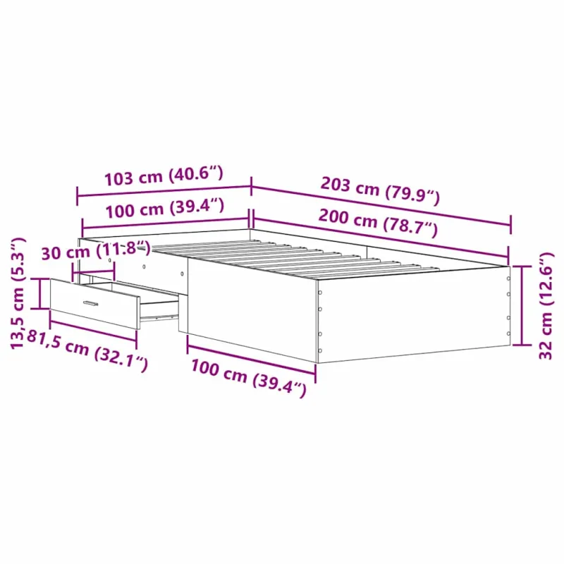 Lovos rėmas Senovinis medis 100 x 200 cm Apdirbta mediena