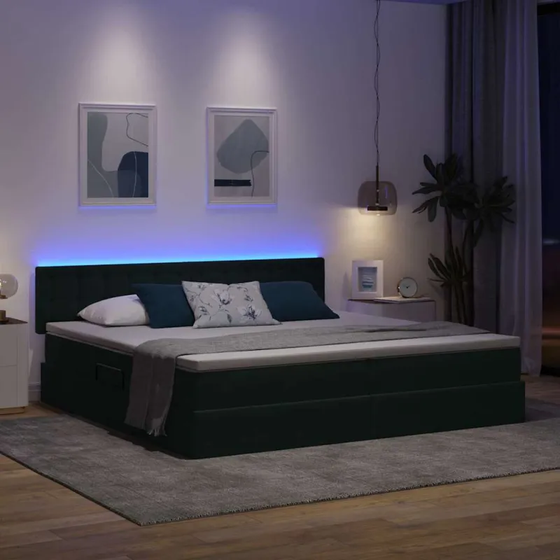 LED saugojimo lova su čiužiniu Tamsiai žalia 200 x 200 cm