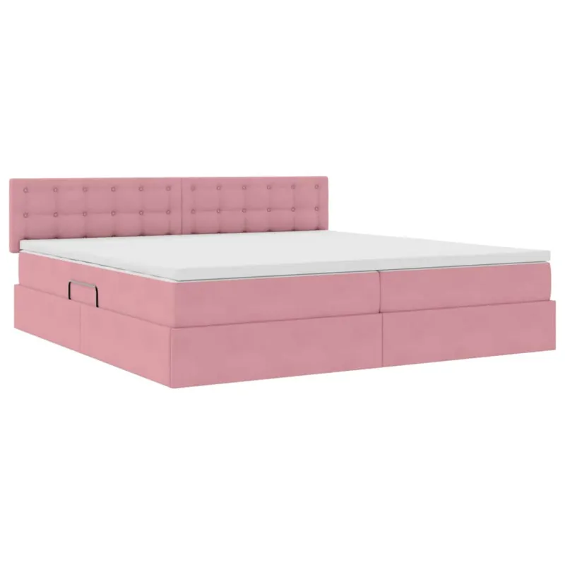 LED saugojimo lova su čiužiniu Rožinė 200 x 200 cm Aksomas