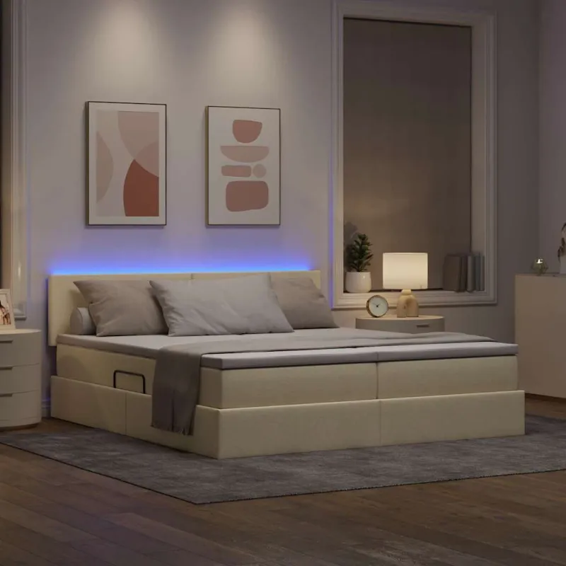 LED saugojimo lova su čiužiniu Kremas 180 x 200 cm Audinys