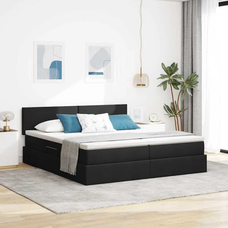 LED saugojimo lova su čiužiniu Juoda 200 x 200 cm Audinys