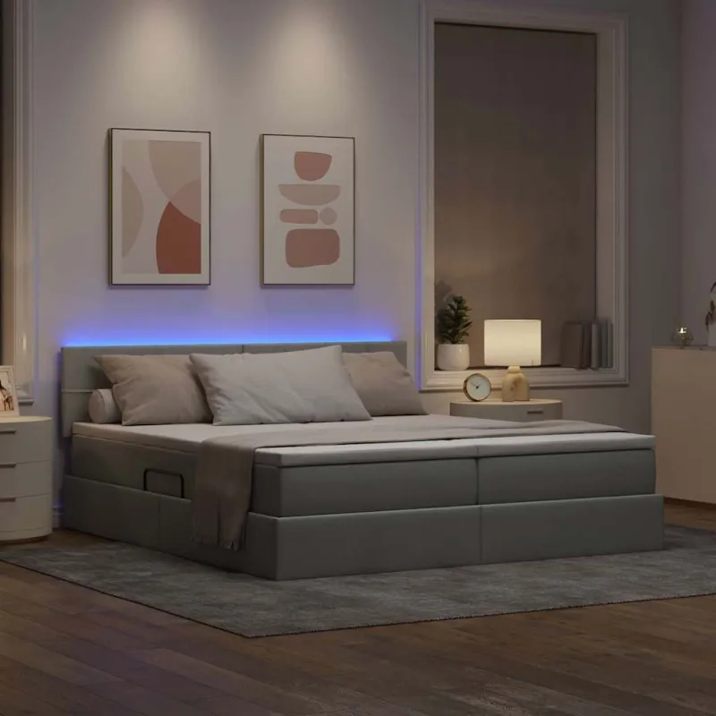 LED saugojimo lova su čiužiniu Šviesiai pilka 180 x 200 cm