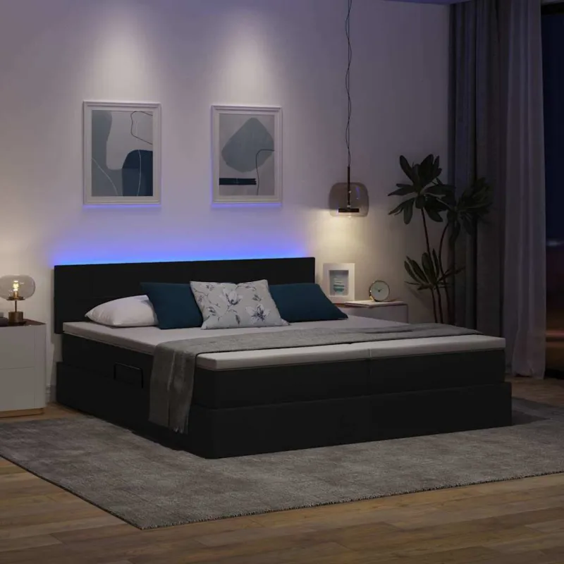 LED saugojimo lova su čiužiniu Juoda 180 x 200 cm Audinys