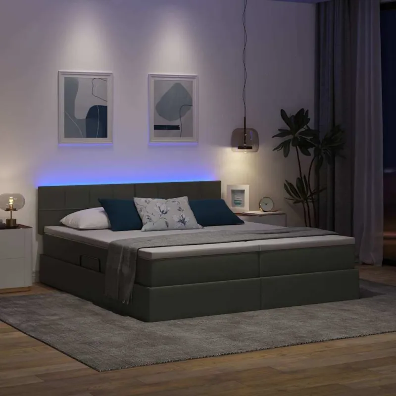 LED saugojimo lova su čiužiniu Tamsiai pilka 200 x 200 cm