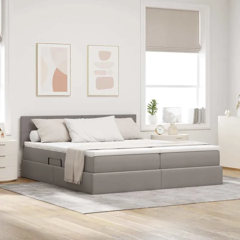 LED saugojimo lova su čiužiniu Taupe 200 x 200 cm Audinys