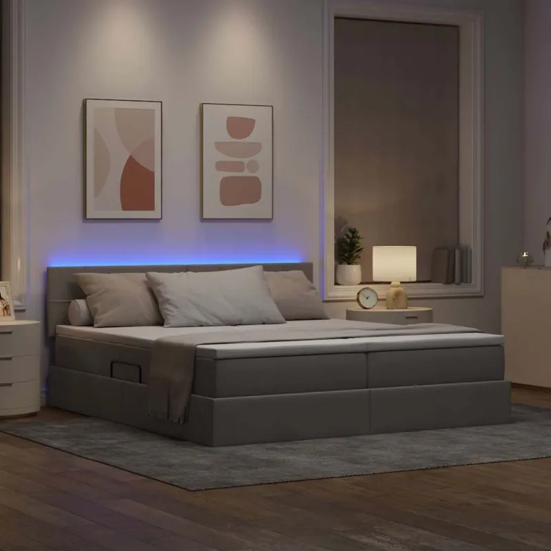 LED saugojimo lova su čiužiniu Taupe 200 x 200 cm Audinys