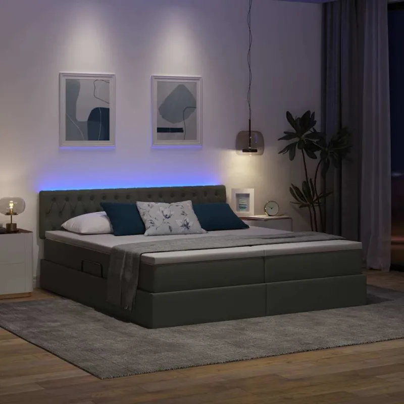 LED saugojimo lova su čiužiniu Tamsiai pilka 200 x 200 cm