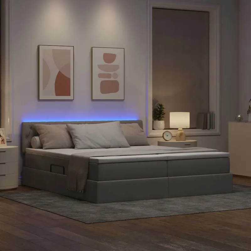 LED saugojimo lova su čiužiniu Taupe 200 x 200 cm Audinys