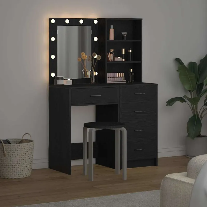 Makiažo stalas 2 pcs Juoda 50 x 41 x 135 cm Apdirbta mediena