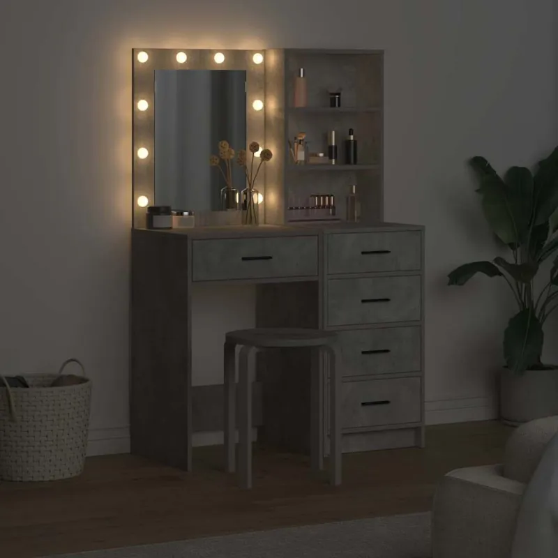Makiažo stalas 2 pcs Pilka 50 x 41 x 135 cm Apdirbta mediena