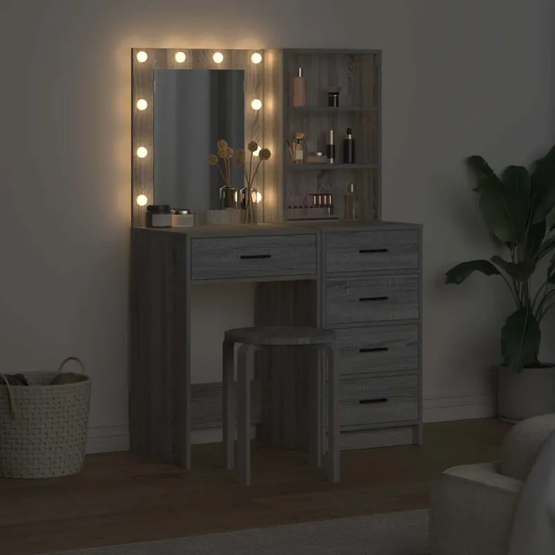 Makiažo stalas 2 pcs Pilka 50 x 41 x 135 cm Apdirbta mediena