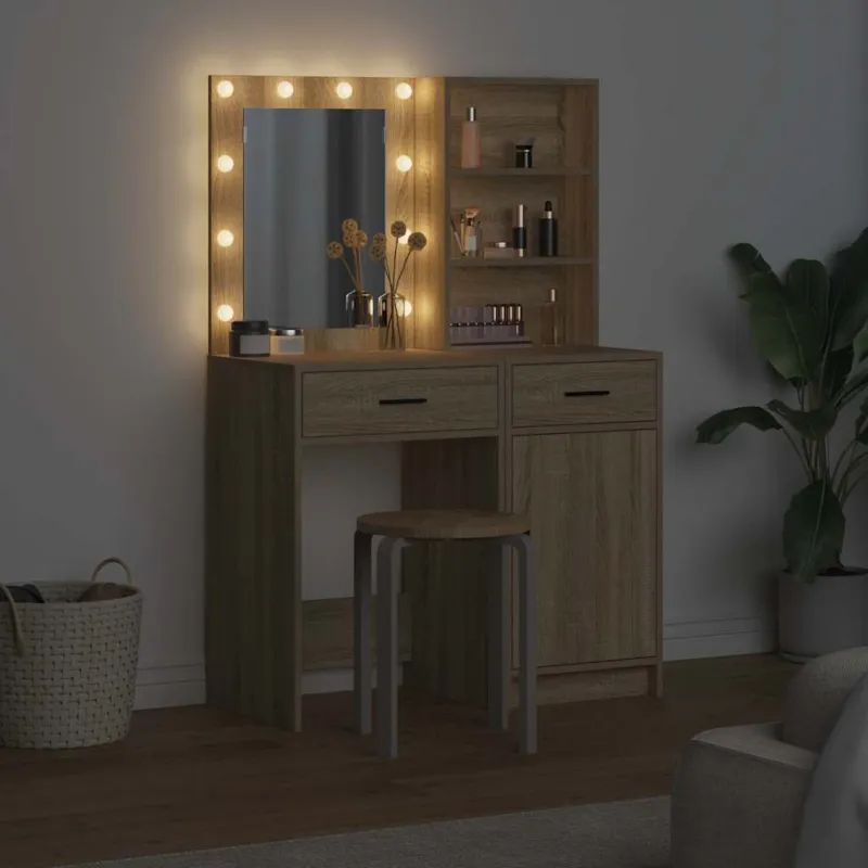 Puošimosi stalo komplektas su LED 2 pcs Sonoma ąžuolas