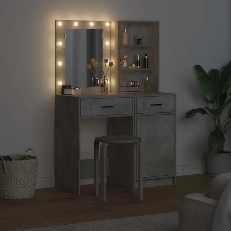 Puošimosi stalo komplektas su LED su stalčių 2 pcs Betono pilka
