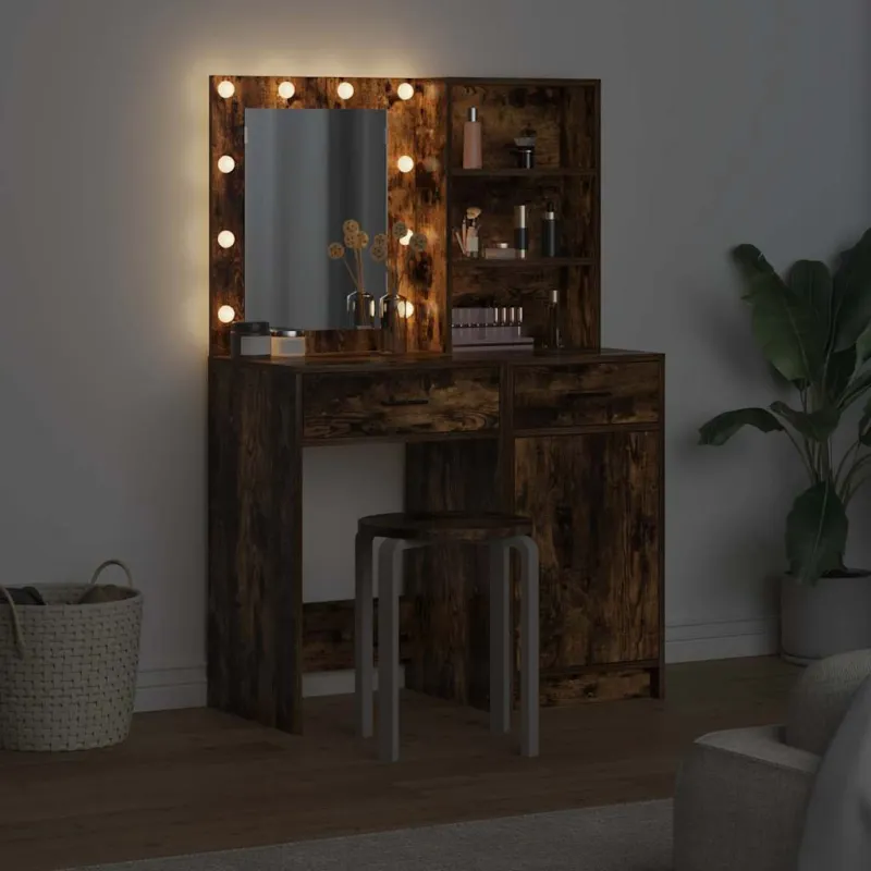 Puošimosi stalo komplektas su LED 2 pcs Rūkyta ąžuolas