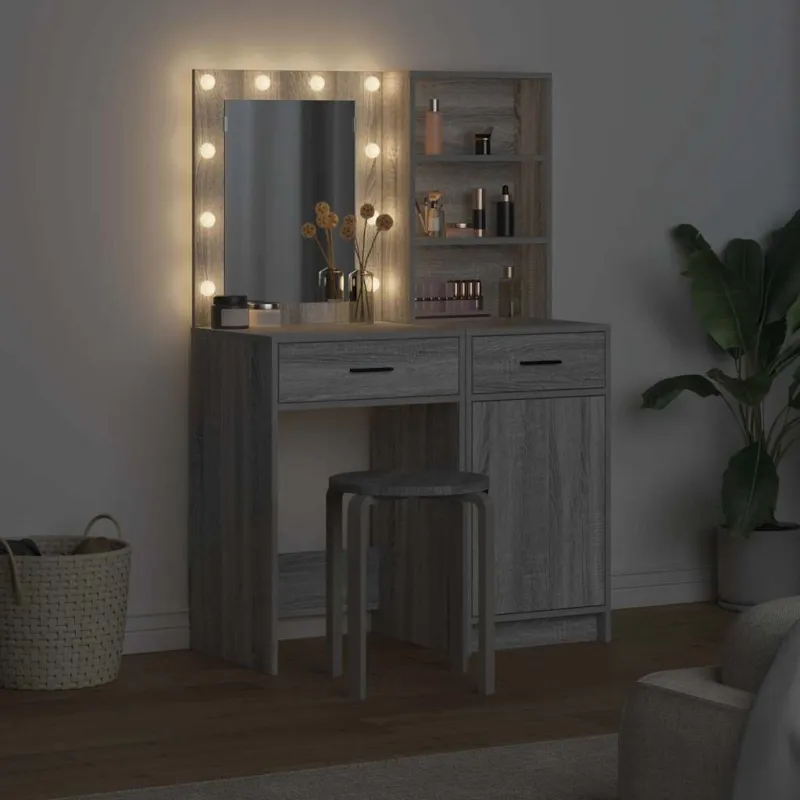 Puošimosi stalo komplektas su LED 2 pcs Pilkas Sonoma