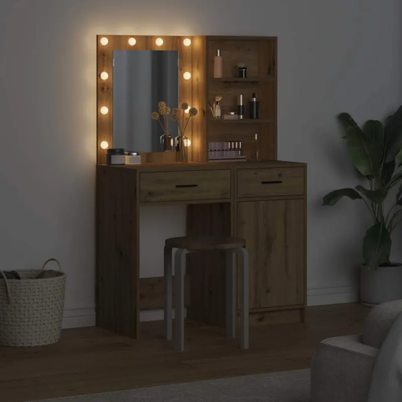 Puošimosi stalo komplektas su LED 2 pcs Amatininkų ąžuolas