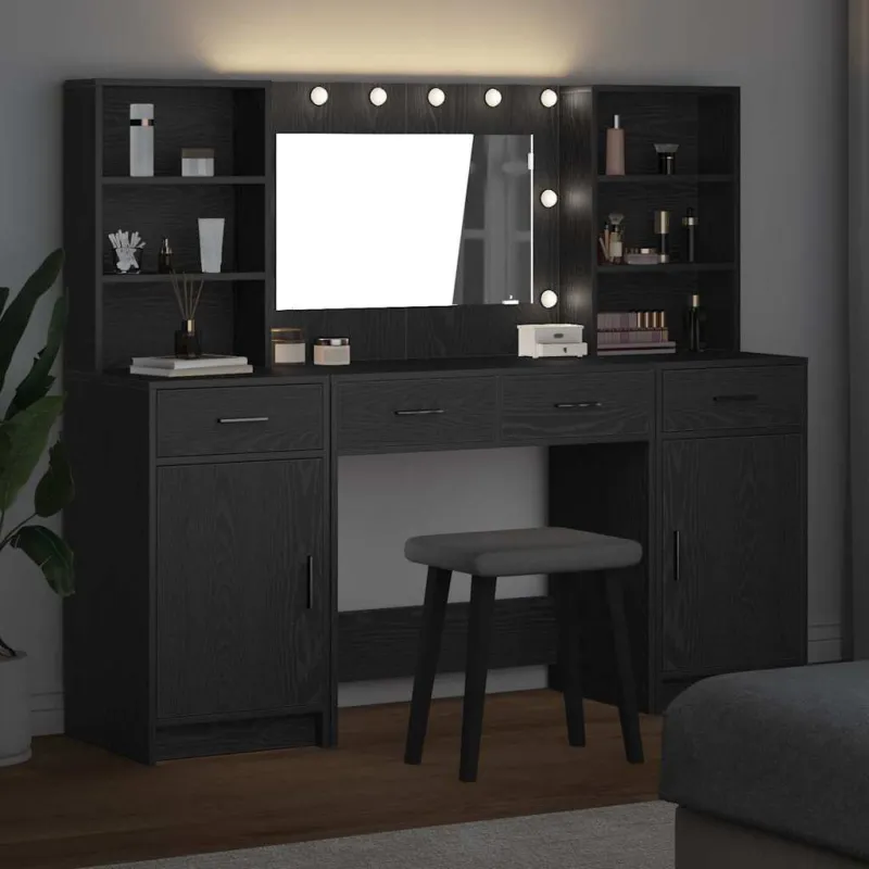 Puošimosi stalo komplektas su LED 3 pcs Juodas ąžuolas