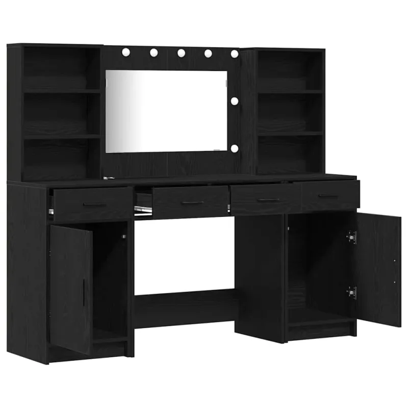 Puošimosi stalo komplektas su LED 3 pcs Juodas ąžuolas