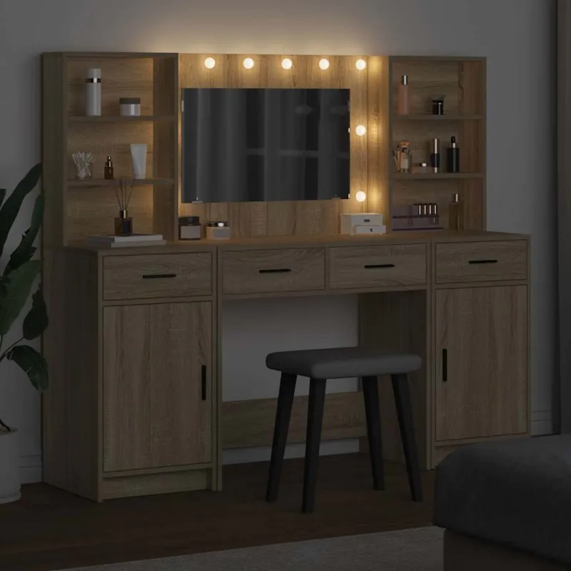 Puošimosi stalo komplektas su LED 3 pcs Sonoma ąžuolas