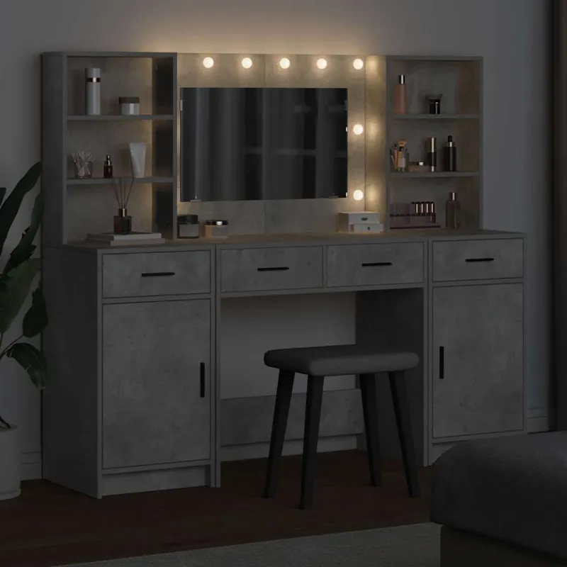 Puošimosi stalo komplektas su LED su stalčių 3 pcs Betono pilka
