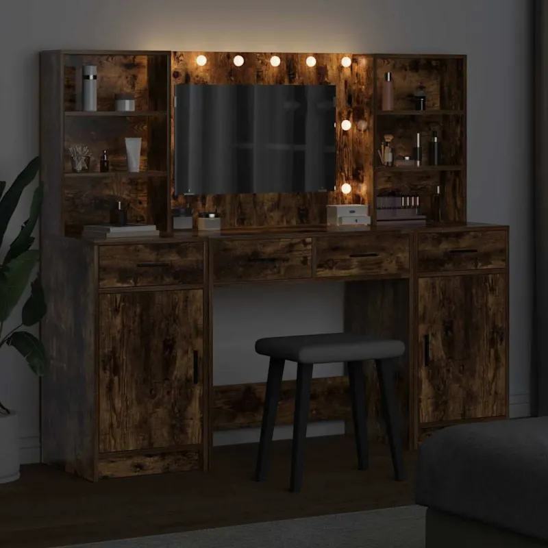 Puošimosi stalo komplektas su LED 3 pcs Rūkyta ąžuolas