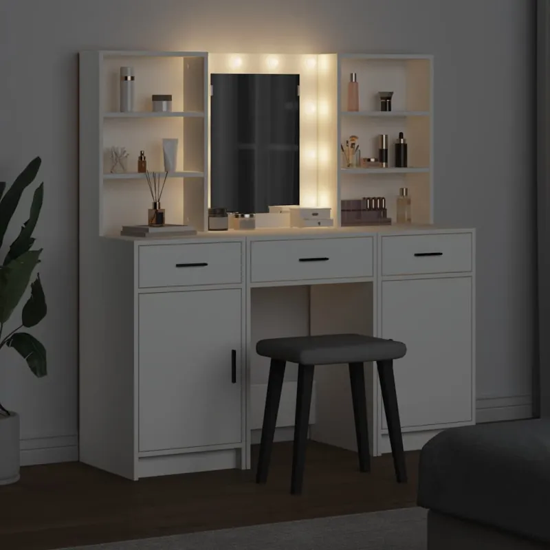 Puošimosi stalo komplektas su LED 3 pcs Balta Apdirbta mediena