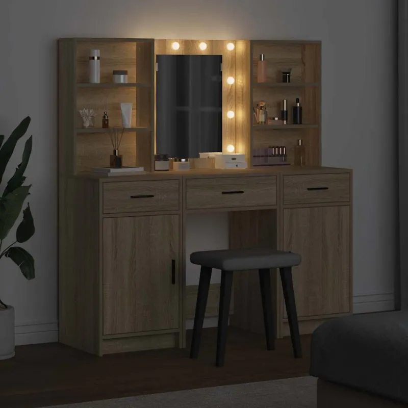 Puošimosi stalo komplektas su LED 3 pcs Sonoma ąžuolas