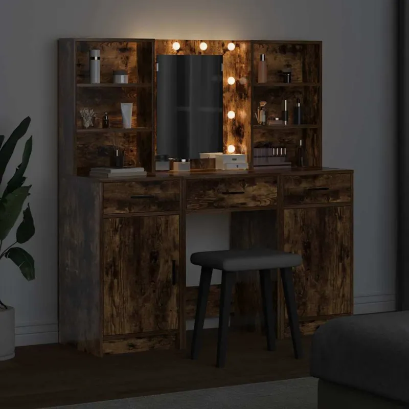 Puošimosi stalo komplektas su LED 3 pcs Rūkyta ąžuolas