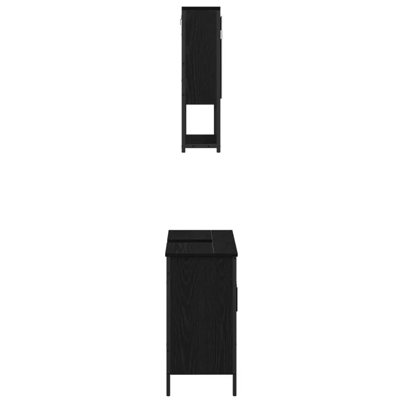 Vonios baldų rinkinys su lentyna 2 pcs Juoda Apdirbta mediena