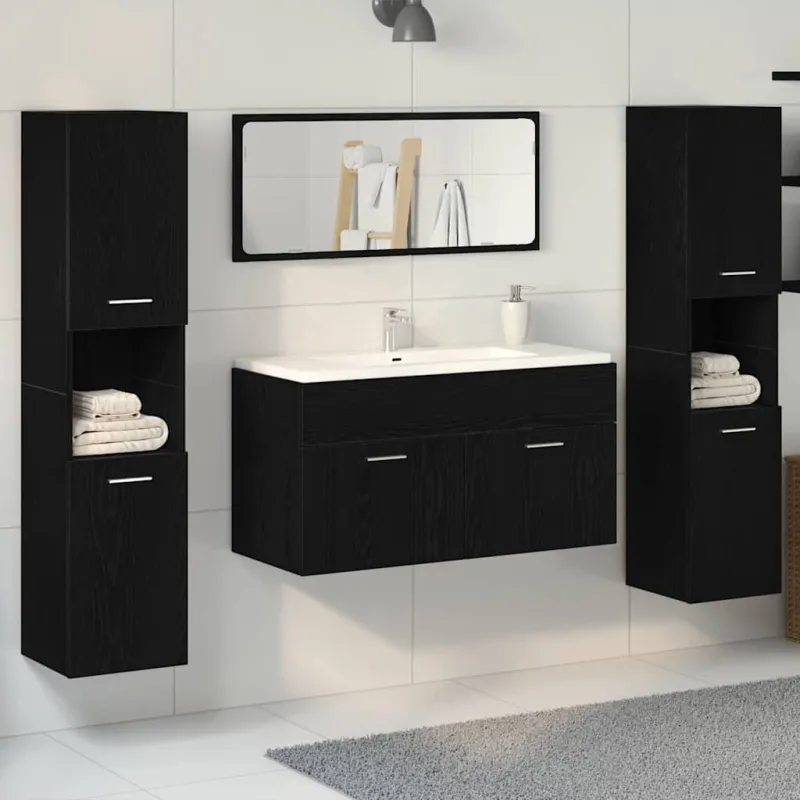 Vonios baldų rinkinys 4 pcs Juodas ąžuolas Apdirbta mediena