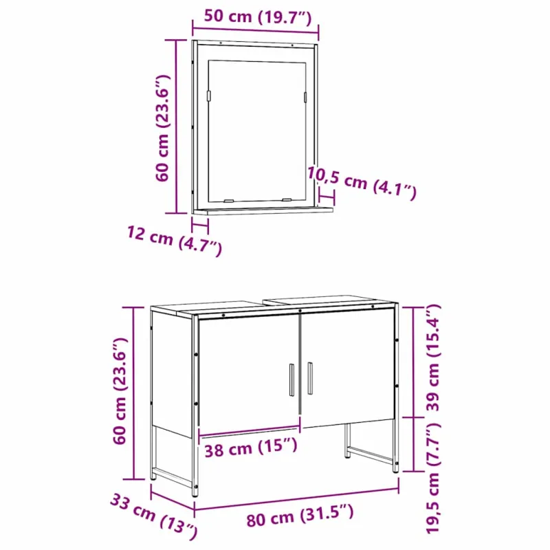 Vonios baldų rinkinys su saugykla 2 pcs Juoda Apdirbta mediena