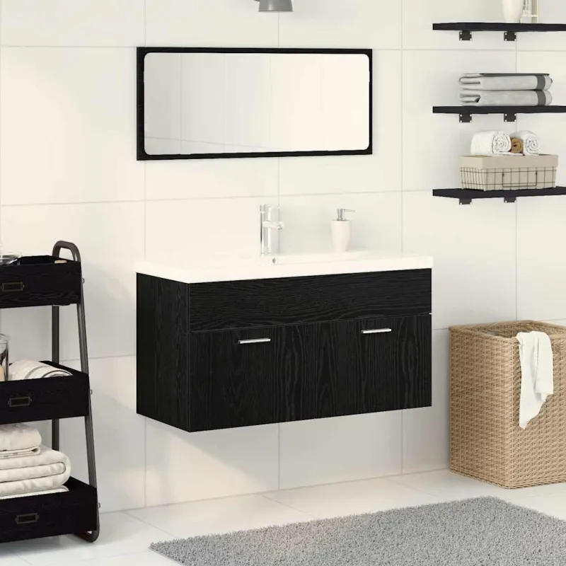 Vonios baldų rinkinys 3 pcs Juodas ąžuolas Apdirbta mediena