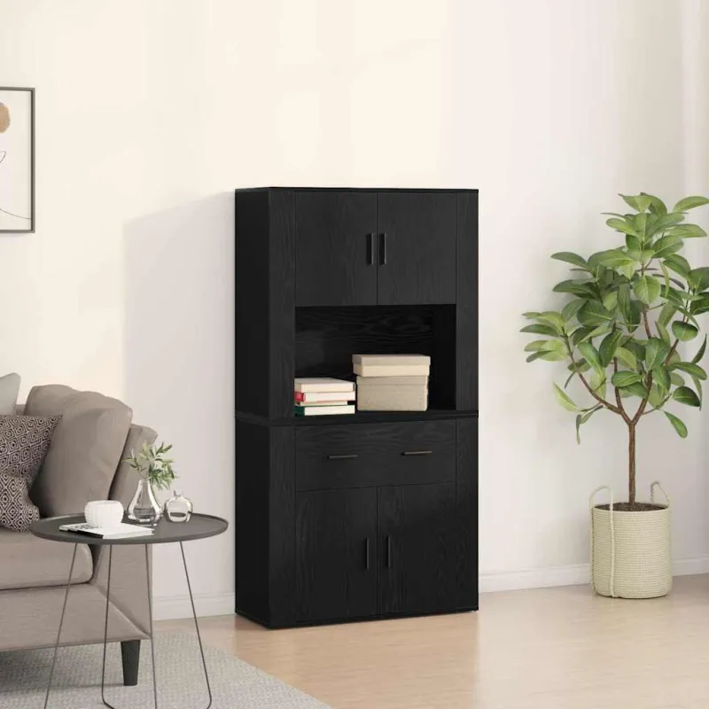 Highboardas juoda ąžuolo 80 x 33 x 150 cm Apdirbta mediena