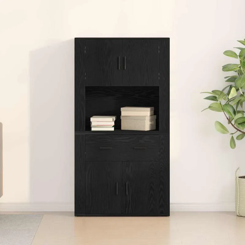Highboardas juoda ąžuolo 80 x 33 x 150 cm Apdirbta mediena