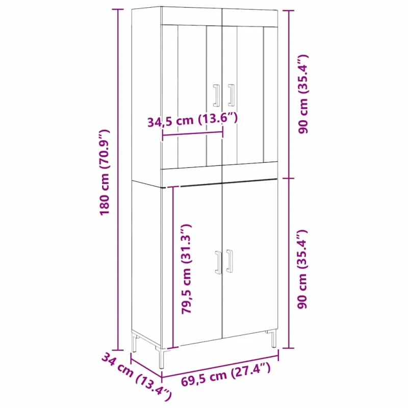 Aukštas spintelė 2 pcs Sena mediena 69,5 x 34 x 180 cm